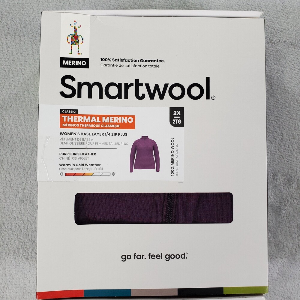 SmartWool Base Layer 1/4 Zip Plus Shirt Women 2X Purple Iris Thermal Merino